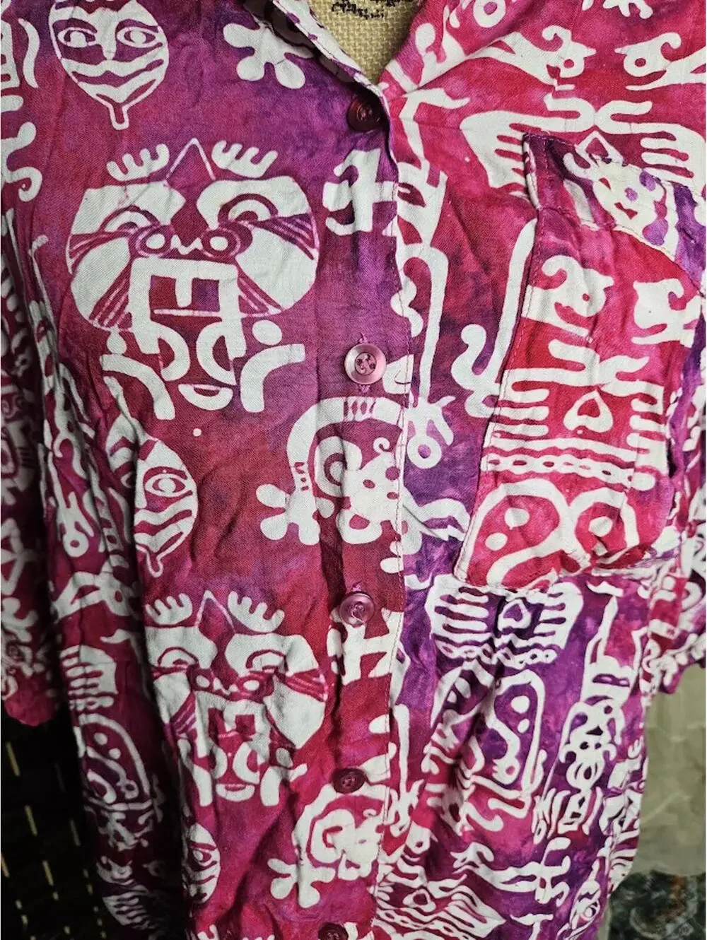 Vintage Take Away Pink Button Up Shirt Boho Artsy Hawaiian Top - Picture 2 of 5